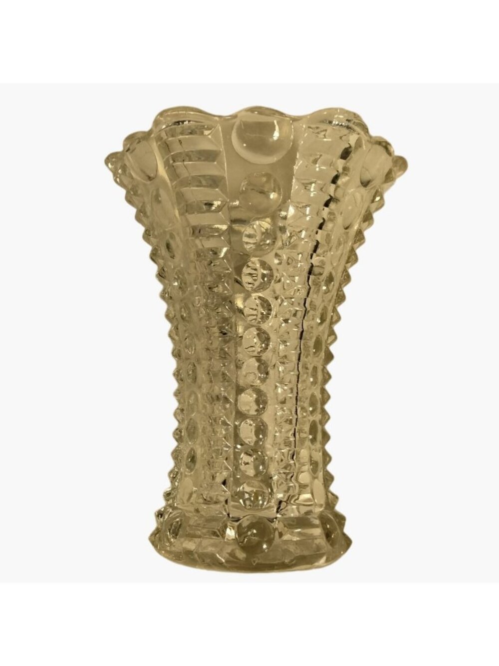 Clear Glass Hobnail Vase Buttons Scalloped Edge 5 Inch